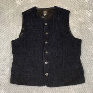 Vintage Marc Baxis Vest Mens M Black Rayon Chenille Button Front Made USA
